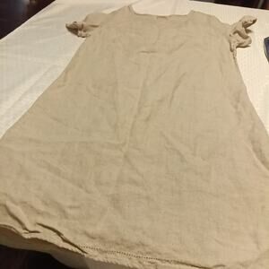 L.L. Bean Linen Dress Plus Size 8 Reg. Beige Short Sleeve Minimalist Lagenlook